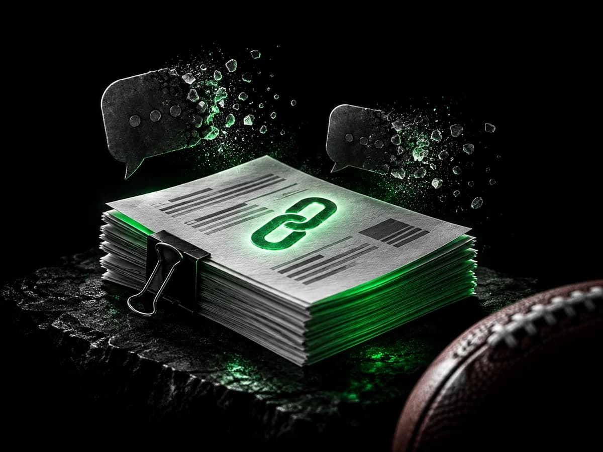 Research pages illuminated in green as speech bubbles dissolve above them.